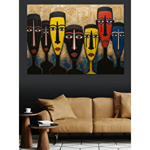 Renkli Maskeli Yüzler Dekoratif Kanvas - Mdf Ahşap Tablo 70x100 cm