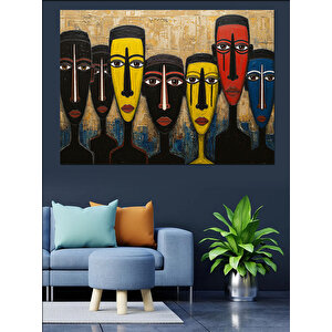 Renkli Maskeli Yüzler Dekoratif Kanvas - Mdf Ahşap Tablo