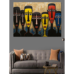 Renkli Maskeli Yüzler Dekoratif Kanvas - Mdf Ahşap Tablo