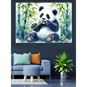 Bambu Yiyen Sevimli Panda Dekoratif Kanvas - Mdf Ahşap Tablo