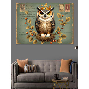 Taçlı Bilge Baykuş Dekoratif Kanvas - Mdf Ahşap Tablo