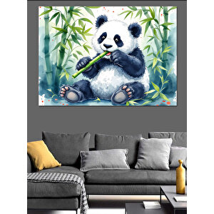 Bambu Yiyen Sevimli Panda Dekoratif Kanvas - Mdf Ahşap Tablo 25x35 cm