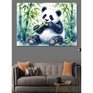 Bambu Yiyen Sevimli Panda Dekoratif Kanvas - Mdf Ahşap Tablo