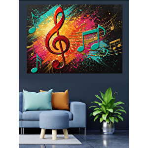Renkli Müzik Notaları Dekoratif Kanvas - Mdf Ahşap Tablo
