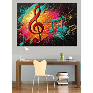 Renkli Müzik Notaları Dekoratif Kanvas - Mdf Ahşap Tablo 70x100 cm