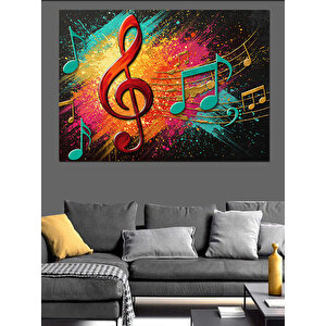 Renkli Müzik Notaları Dekoratif Kanvas - Mdf Ahşap Tablo 70x100 cm