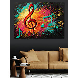 Renkli Müzik Notaları Dekoratif Kanvas - Mdf Ahşap Tablo 70x100 cm