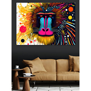 Renkli Maymun Sanatı Dekoratif Kanvas - Mdf Ahşap Tablo 70x100 cm