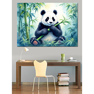 Bambu Ormanında Sevimli Panda Dekoratif Kanvas - Mdf Ahşap Tablo 100x140 cm