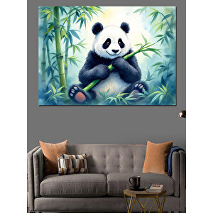 Bambu Ormanında Sevimli Panda Dekoratif Kanvas - Mdf Ahşap Tablo 50x70 cm