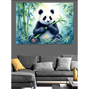 Bambu Ormanında Sevimli Panda Dekoratif Kanvas - Mdf Ahşap Tablo 50x70 cm
