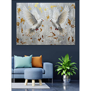 Uçan Beyaz Güvercinler Dekoratif Kanvas - Mdf Ahşap Tablo 50x70 cm