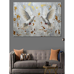 Uçan Beyaz Güvercinler Dekoratif Kanvas - Mdf Ahşap Tablo 50x70 cm