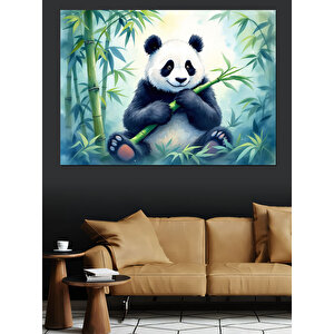 Bambu Ormanında Sevimli Panda Dekoratif Kanvas - Mdf Ahşap Tablo