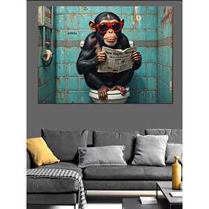 Gazete Okuyan Gözlüklü Maymun Dekoratif Kanvas - Mdf Ahşap Tablo 35x50 cm