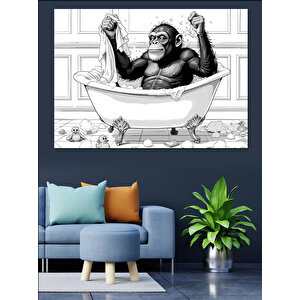 Küvette Köpüklü Maymun Banyosu Dekoratif Kanvas - Mdf Ahşap Tablo 50x70 cm