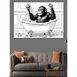 Küvette Köpüklü Maymun Banyosu Dekoratif Kanvas - Mdf Ahşap Tablo 50x70 cm