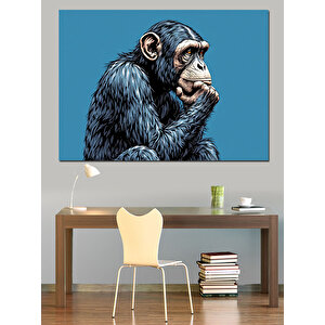 Düşünen Gerçekçi Maymun Portresi Dekoratif Kanvas - Mdf Ahşap Tablo 50x70 cm