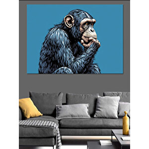 Düşünen Gerçekçi Maymun Portresi Dekoratif Kanvas - Mdf Ahşap Tablo 50x70 cm