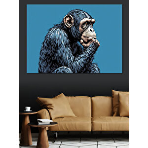 Düşünen Gerçekçi Maymun Portresi Dekoratif Kanvas - Mdf Ahşap Tablo 50x70 cm