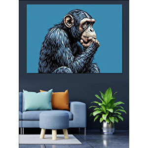 Düşünen Gerçekçi Maymun Portresi Dekoratif Kanvas - Mdf Ahşap Tablo