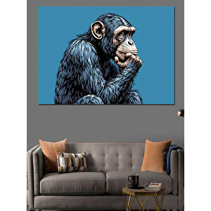 Düşünen Gerçekçi Maymun Portresi Dekoratif Kanvas - Mdf Ahşap Tablo
