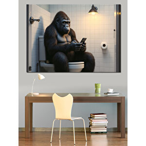 Telefon Kullanan Goril Dekoratif Kanvas - Mdf Ahşap Tablo 35x50 cm
