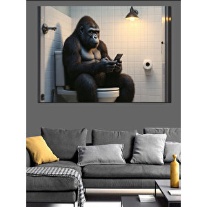 Telefon Kullanan Goril Dekoratif Kanvas - Mdf Ahşap Tablo 35x50 cm