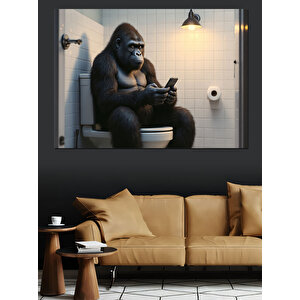 Telefon Kullanan Goril Dekoratif Kanvas - Mdf Ahşap Tablo 35x50 cm