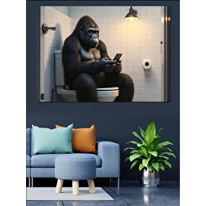 Telefon Kullanan Goril Dekoratif Kanvas - Mdf Ahşap Tablo