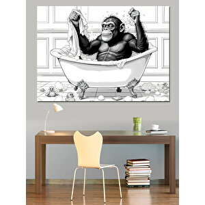 Küvette Köpüklü Maymun Banyosu Dekoratif Kanvas - Mdf Ahşap Tablo