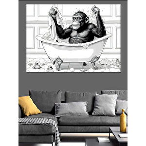 Küvette Köpüklü Maymun Banyosu Dekoratif Kanvas - Mdf Ahşap Tablo