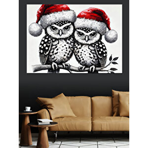 Noel Baykuşları Dekoratif Kanvas - Mdf Ahşap Tablo