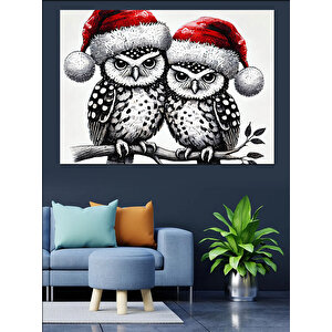 Noel Baykuşları Dekoratif Kanvas - Mdf Ahşap Tablo
