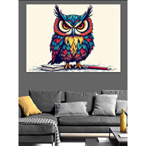 Renkli Baykuş Dekoratif Kanvas - Mdf Ahşap Tablo