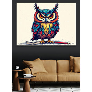 Renkli Baykuş Dekoratif Kanvas - Mdf Ahşap Tablo