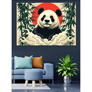 Bambu Arasında Sevimli Panda Dekoratif Kanvas - Mdf Ahşap Tablo 100x140 cm