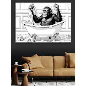 Küvette Köpüklü Maymun Banyosu Dekoratif Kanvas - Mdf Ahşap Tablo 70x100 cm