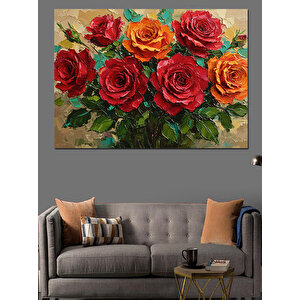 Kırmızı Gül Buketi Dekoratif Kanvas - Mdf Ahşap Tablo 100x140 cm