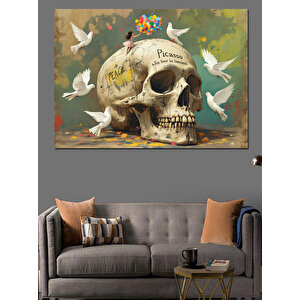 Kafatası Ve Güvercinler Dekoratif Kanvas - Mdf Ahşap Tablo 100x140 cm