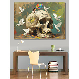 Kafatası Ve Güvercinler Dekoratif Kanvas - Mdf Ahşap Tablo 100x140 cm