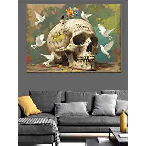 Kafatası Ve Güvercinler Dekoratif Kanvas - Mdf Ahşap Tablo 100x140 cm