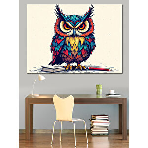 Renkli Baykuş Dekoratif Kanvas - Mdf Ahşap Tablo 50x70 cm