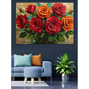 Kırmızı Gül Buketi Dekoratif Kanvas - Mdf Ahşap Tablo 70x100 cm