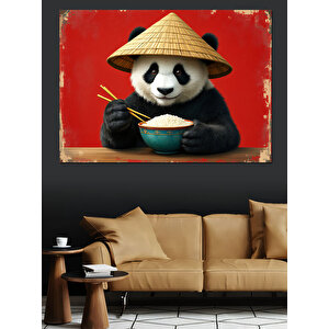 Pilav Yiyen Panda Dekoratif Kanvas - Mdf Ahşap Tablo 35x50 cm