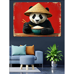 Pilav Yiyen Panda Dekoratif Kanvas - Mdf Ahşap Tablo 35x50 cm