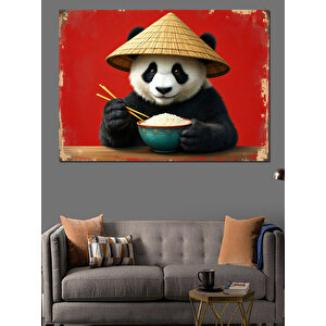 Pilav Yiyen Panda Dekoratif Kanvas - Mdf Ahşap Tablo 35x50 cm