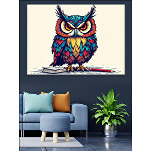 Renkli Baykuş Dekoratif Kanvas - Mdf Ahşap Tablo 70x100 cm