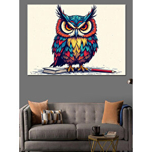 Renkli Baykuş Dekoratif Kanvas - Mdf Ahşap Tablo 70x100 cm