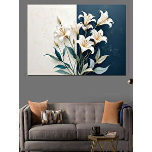 Beyaz Zambak Buketi Dekoratif Kanvas - Mdf Ahşap Tablo 70x100 cm